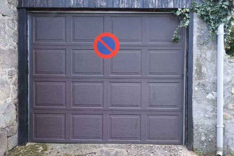 Panneau d'interdiction de stationner sur la porte d'un garage